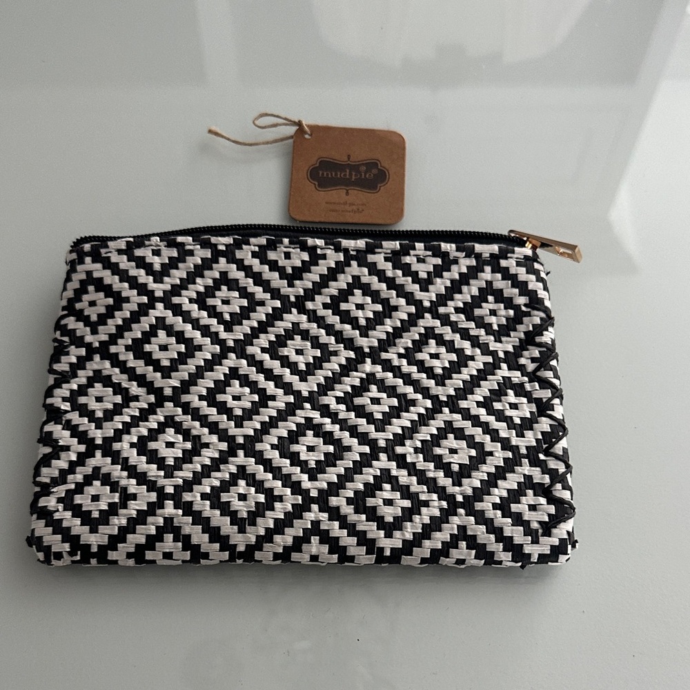 Mud Pie Black and White Geometric Cosmetic Bag